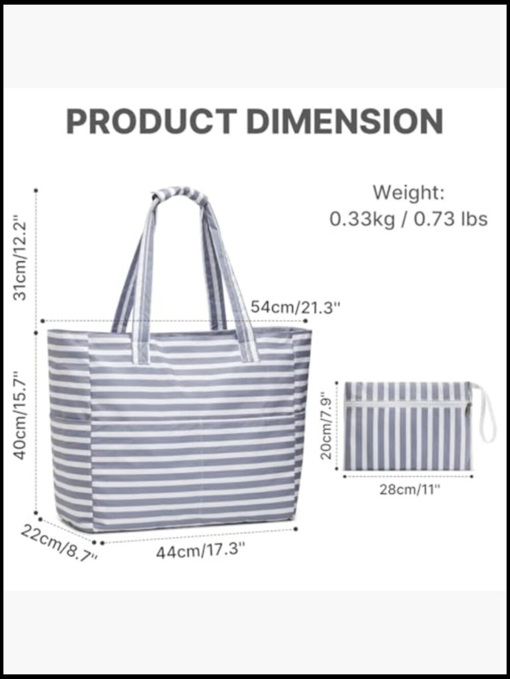 Extra Large Foldable Beach Tote with Zipper, Waterproof Sandproof for Travel - Picture 3 of 7